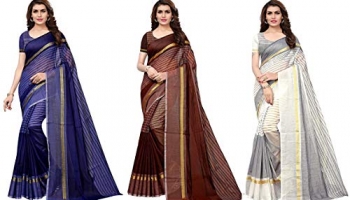 Gosriki Women’S Synthetic Saree With Blouse Piece (Pack Of 3;Multicolour)